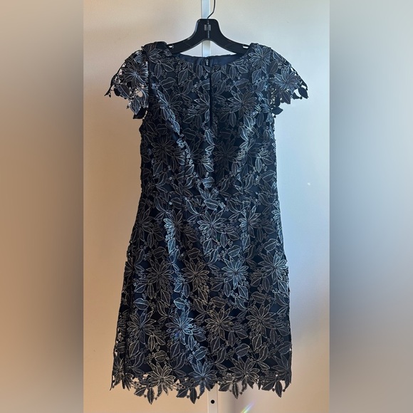NWT Milly Shayna Foiled Guipure Dress 6 Black Silver Lace - Picture 4 of 12